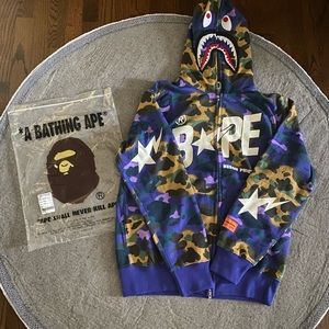 BAPE x Heron Preston Mix 1st Camo Shark Relaxed Fit Full Zip Hoodie US Size L